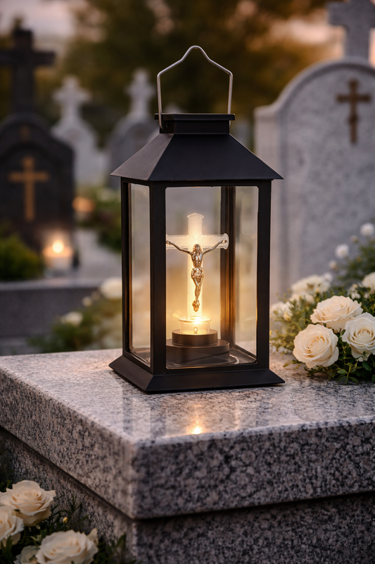 Felinar Solar cu Iisus – Lumină de Veghe care Nu se Stinge