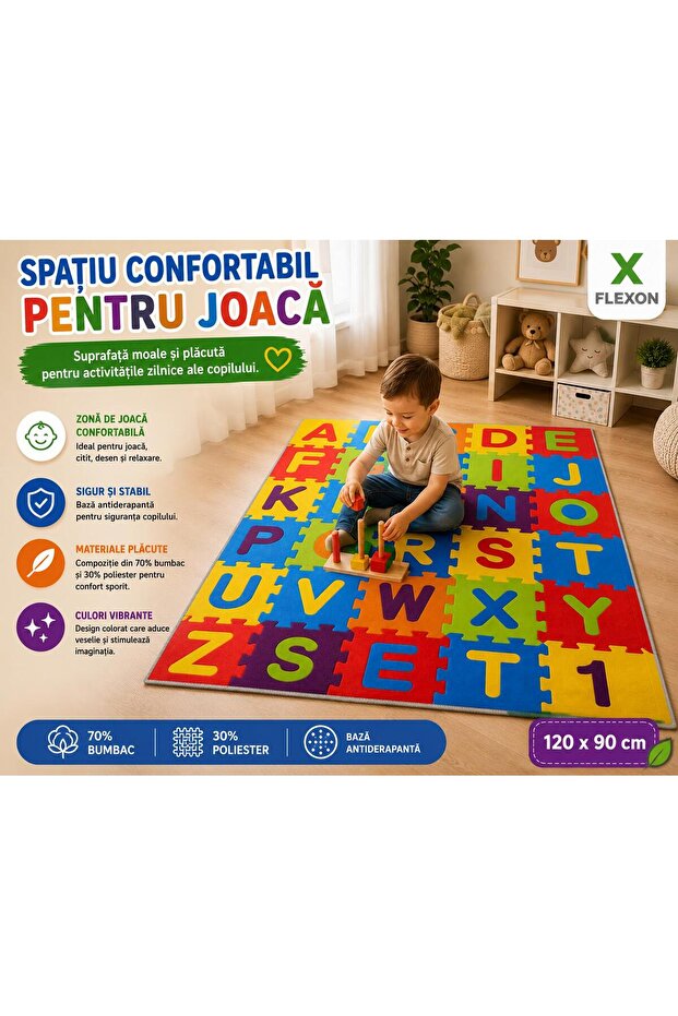 Flexon Covor de Joacă Alphabet Puzzle pentru Copii 120x90cm