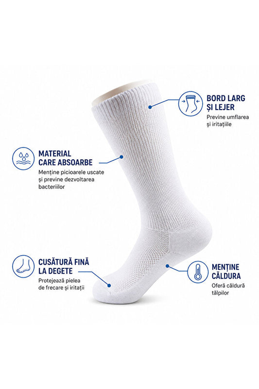 Flexon Medical Unisex Diabetic Socks Cotton Stitch-Free Non-Slip Black White
