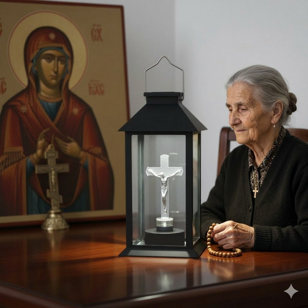 Felinar Solar cu Iisus – Lumină de Veghe care Nu se Stinge