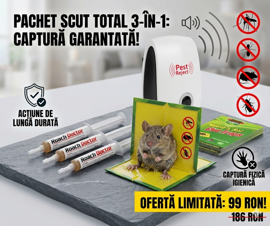 Kit Complet Anti-Dăunători 8 Piese – Aparat Ultrasonic + Gel Gândaci + Capcane Șoareci | Pachet Scut Total