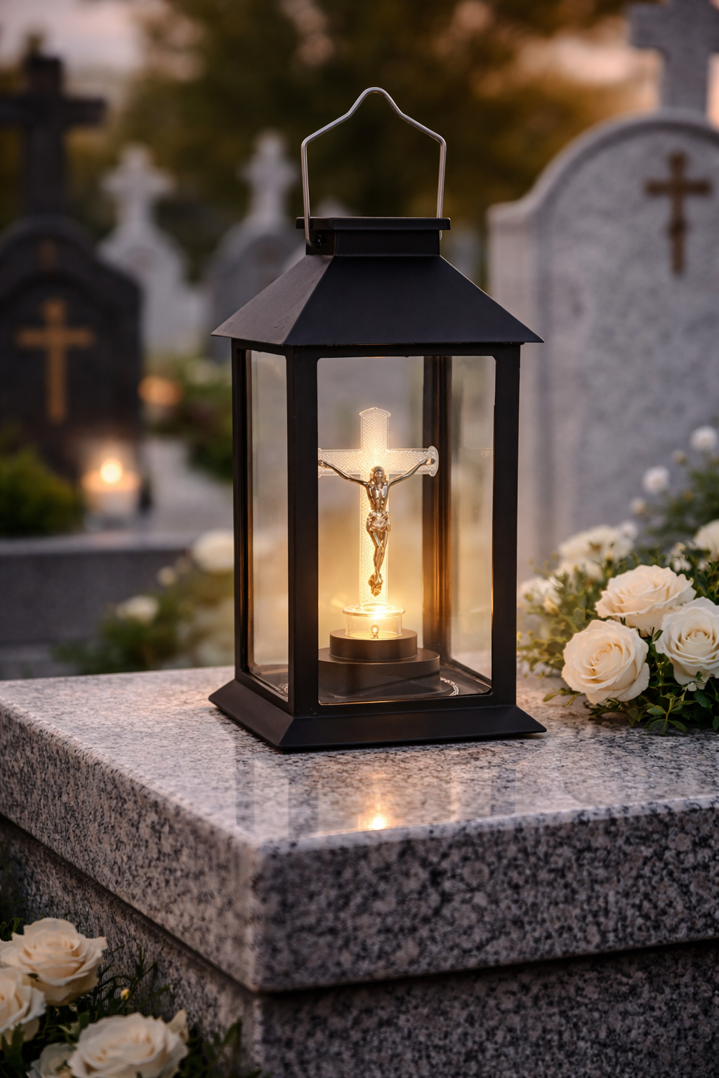 Felinar Solar cu Iisus – Lumină de Veghe care Nu se Stinge