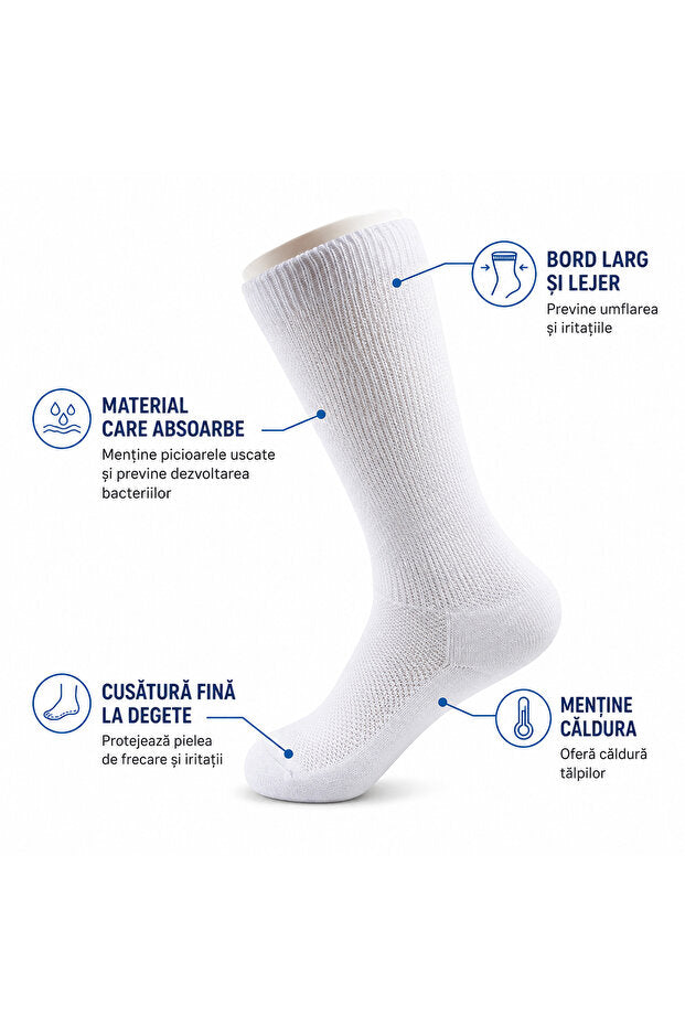 Flexon Medical Unisex Diabetic Socks Cotton Stitch-Free Non-Slip Black White