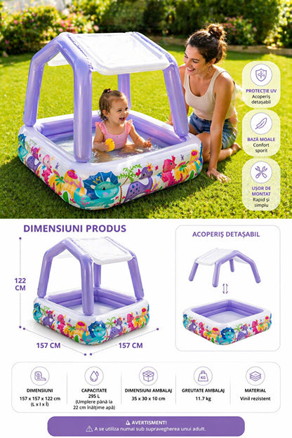 Intex Inflatable Children's Pool with Removable Roof 157x157x122cm