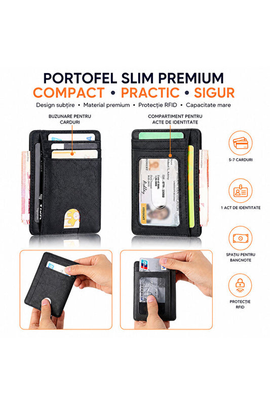 Flexon Portofel Slim RFID din Piele Ecologică Negru