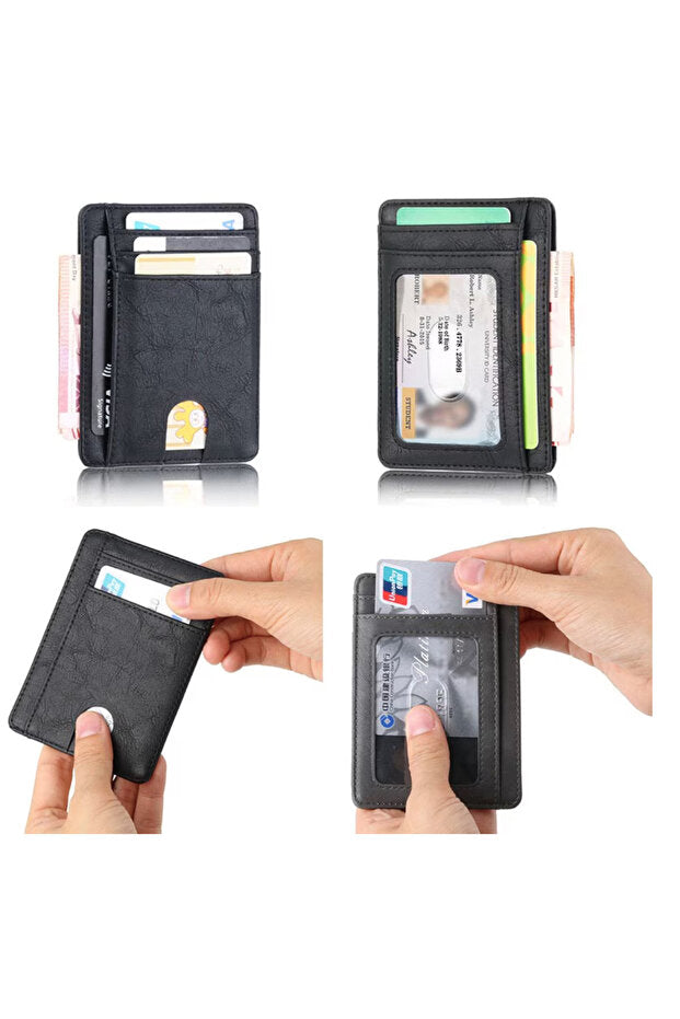 Flexon Portofel Slim RFID din Piele Ecologică Negru