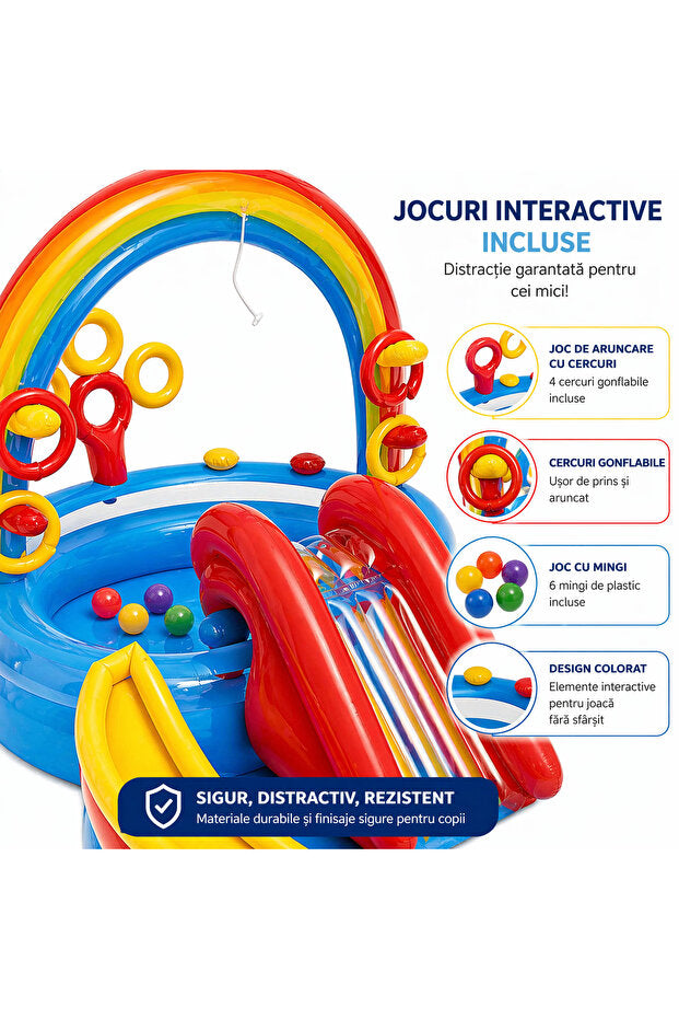 Piscină Gonflabilă Intex Rainbow Ring Play Center cu Tobogan și Jocuri