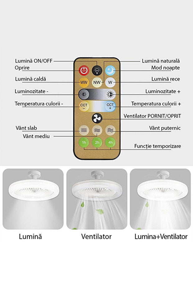 Fugo Modern Silent Ceiling Fan With 3-Color LED Light Remote