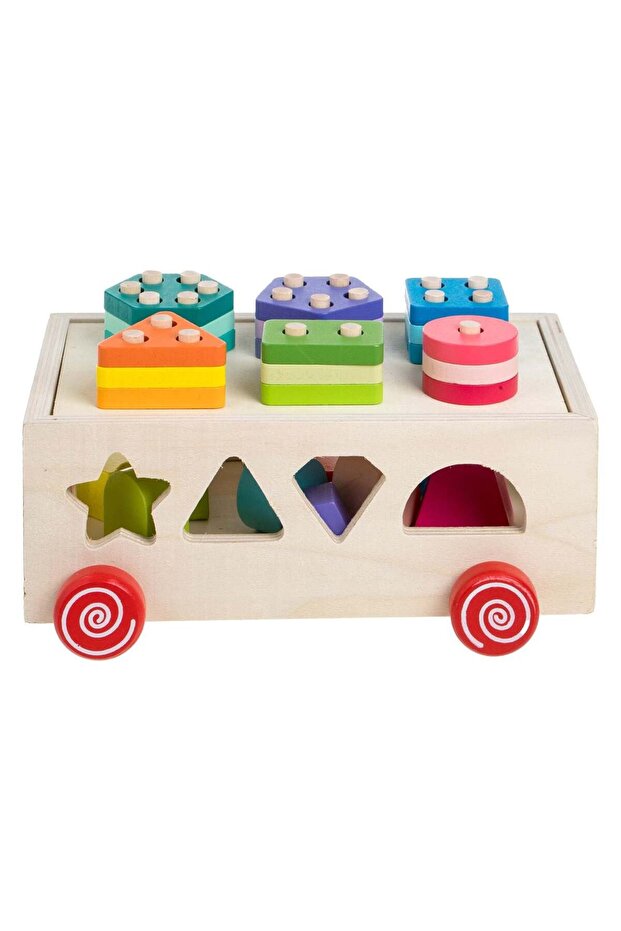 Jucărie Educativă din Lemn cu Forme și Vehicul Sorter 3+ Ani