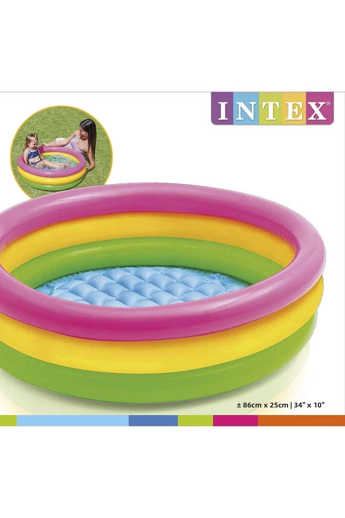 Intex Sunset Baby Pool 86cm Inflatable Round Pool 3 Rings