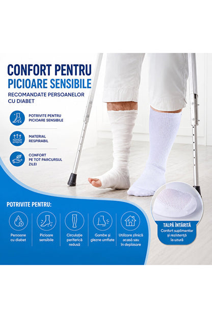 Flexon Medical Unisex Diabetic Socks Cotton Stitch-Free Non-Slip Black White