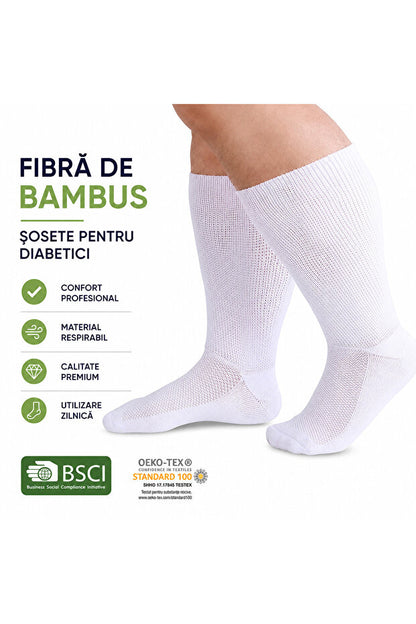 Flexon Medical Unisex Diabetic Socks Cotton Stitch-Free Non-Slip Black White