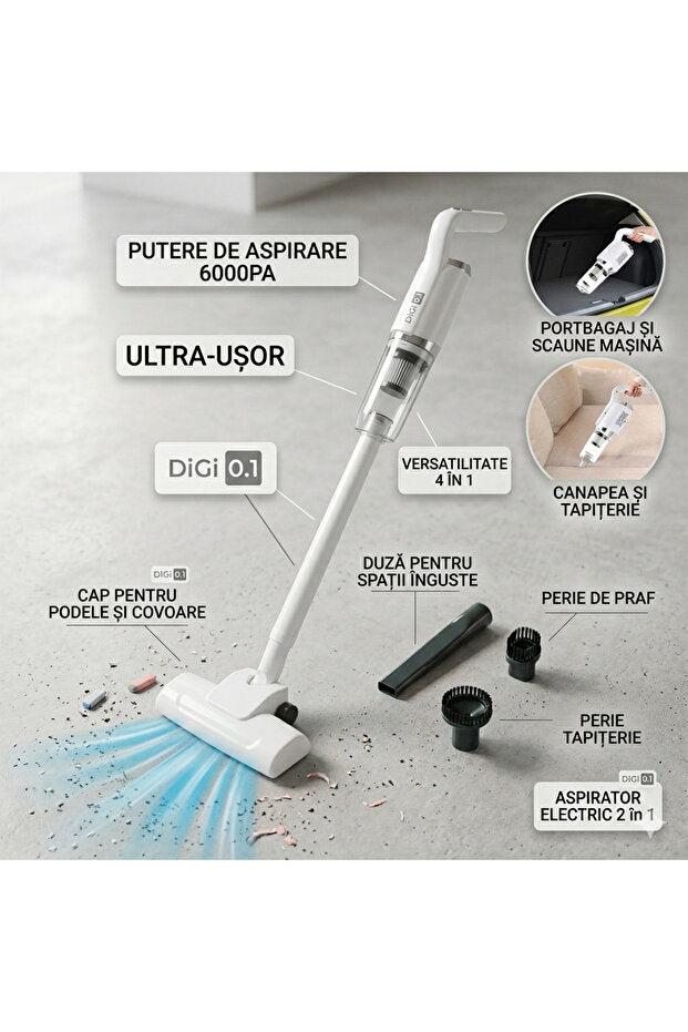 Aspirator Electric 2-în-1 Reîncărcabil 50W 600ml Alb Portabil