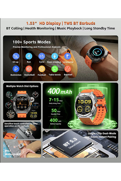 Smartwatch Gt GT98-2 cu Căști Wireless Integrate 45mm