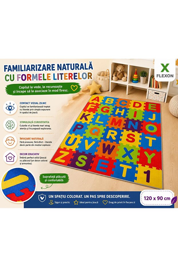 Flexon Covor de Joacă Alphabet Puzzle pentru Copii 120x90cm