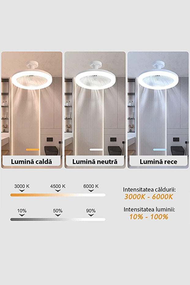 Fugo Modern Silent Ceiling Fan With 3-Color LED Light Remote