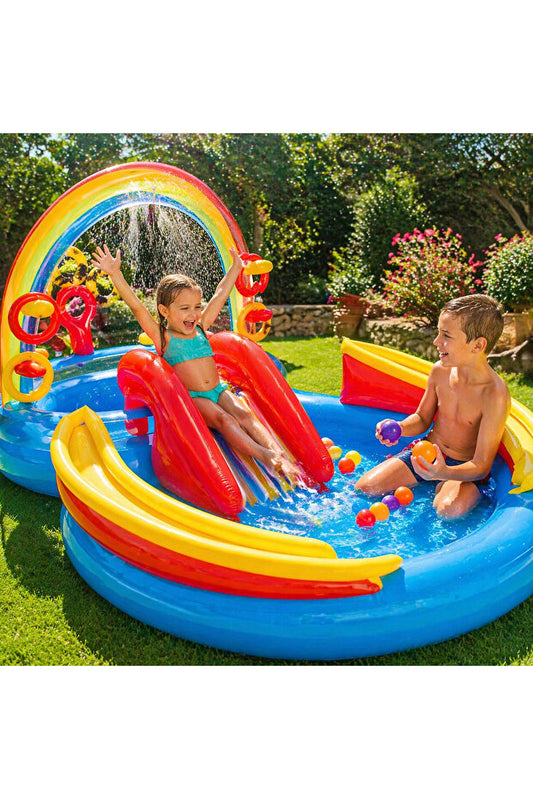Piscină Gonflabilă Intex Rainbow Ring Play Center cu Tobogan și Jocuri