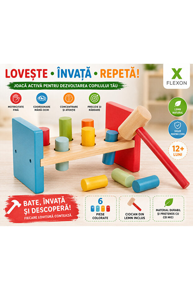 Montessori Wooden Hammer Bench Educational Toy Set 6 Pieces