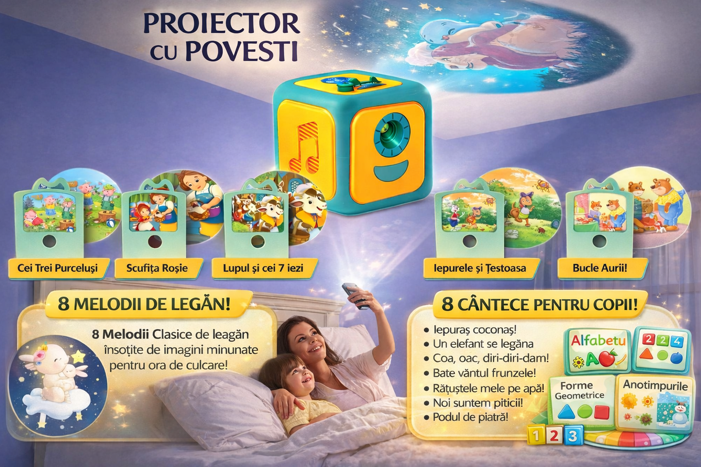 PROIECTOR CU POVEȘTI, MUZICĂ ȘI LECTII EDUCATIVE