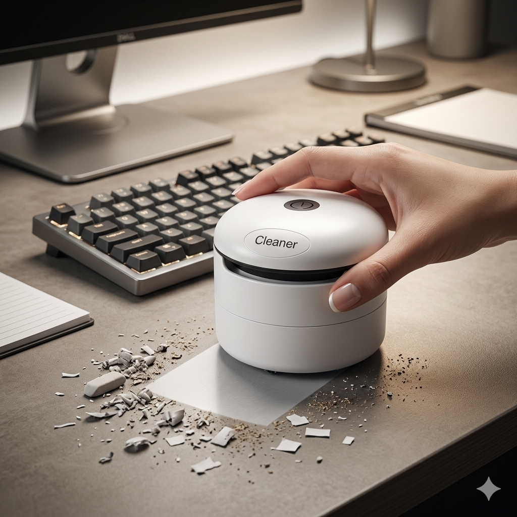 Mini Aspirator de Birou Alb Compact și Silențios