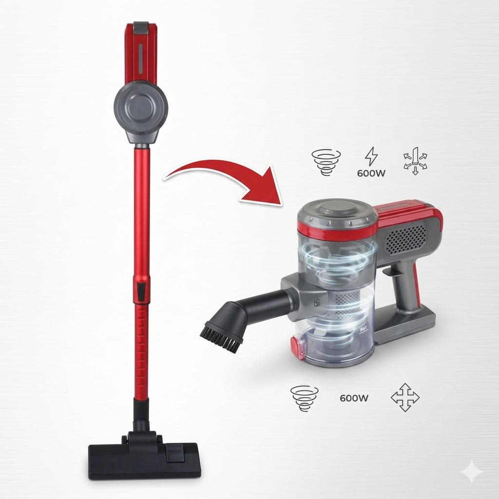 Aspirator Electric Vertical 600W cu Filtrare Ciclonica Roșu