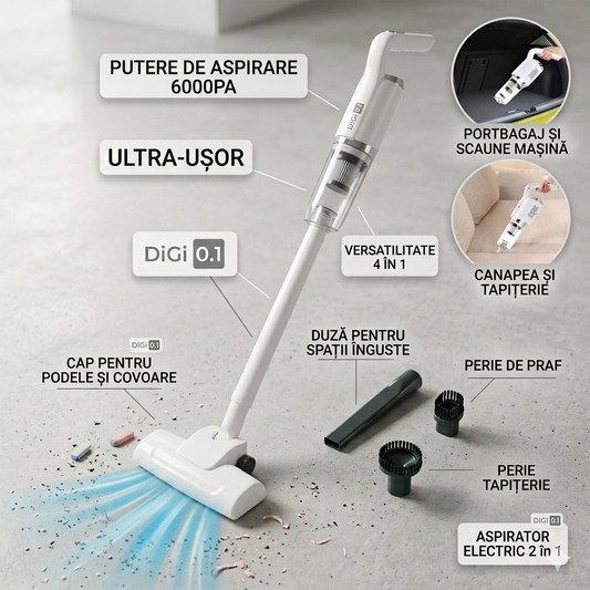 Aspirator Electric 2-in-1 Reîncărcabil 50W 600ml Alb Portabil
