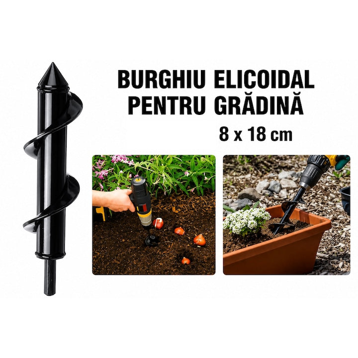 Burghiu Foreză Pământ 8x18 cm pentru Bormașină Plantare Rapidă Oțel