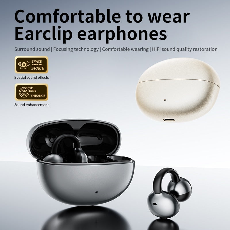 Casti Wireless Bluetooth cu Clip Auricular și Traducator AI Negru